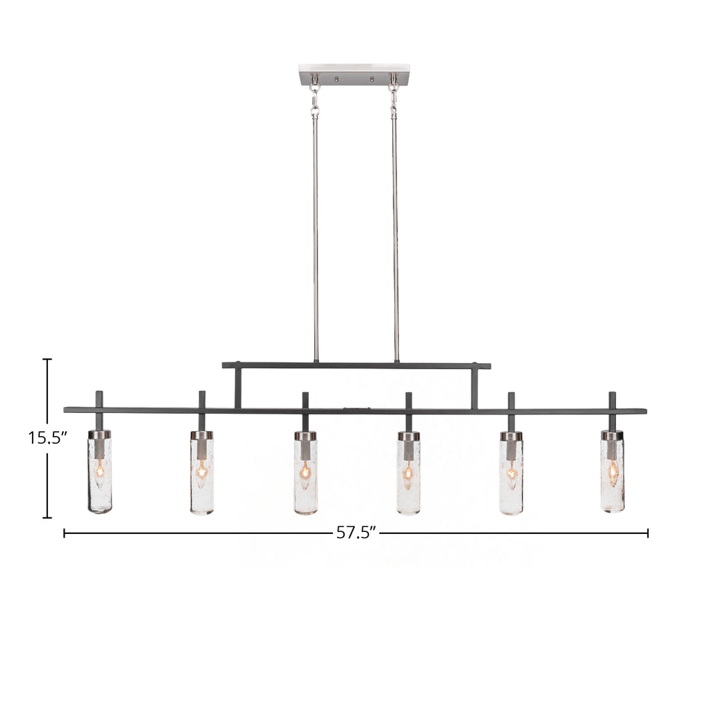 Salinda Six Light Bar in Matte Black & Brushed Nickel with 2.5" Clear Bubble Shade