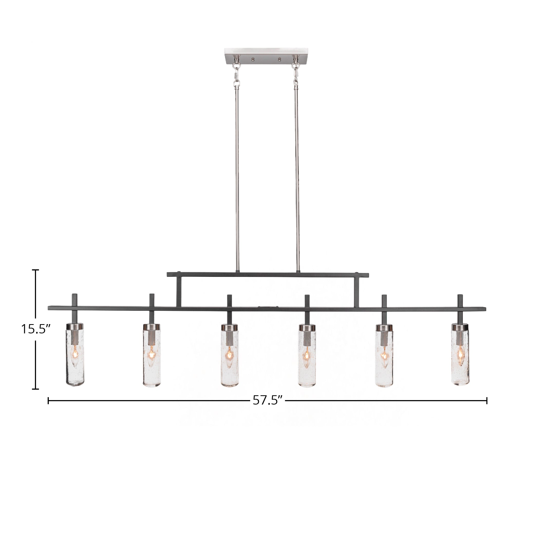 Salinda Six Light Bar in Matte Black & Brushed Nickel with 2.5" Clear Bubble Shade
