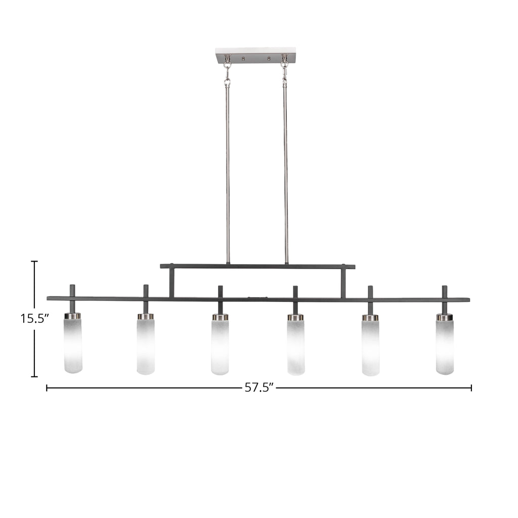 Salinda Six Light Bar in Matte Black & Brushed Nickel with 2.5" White Muslin Shade