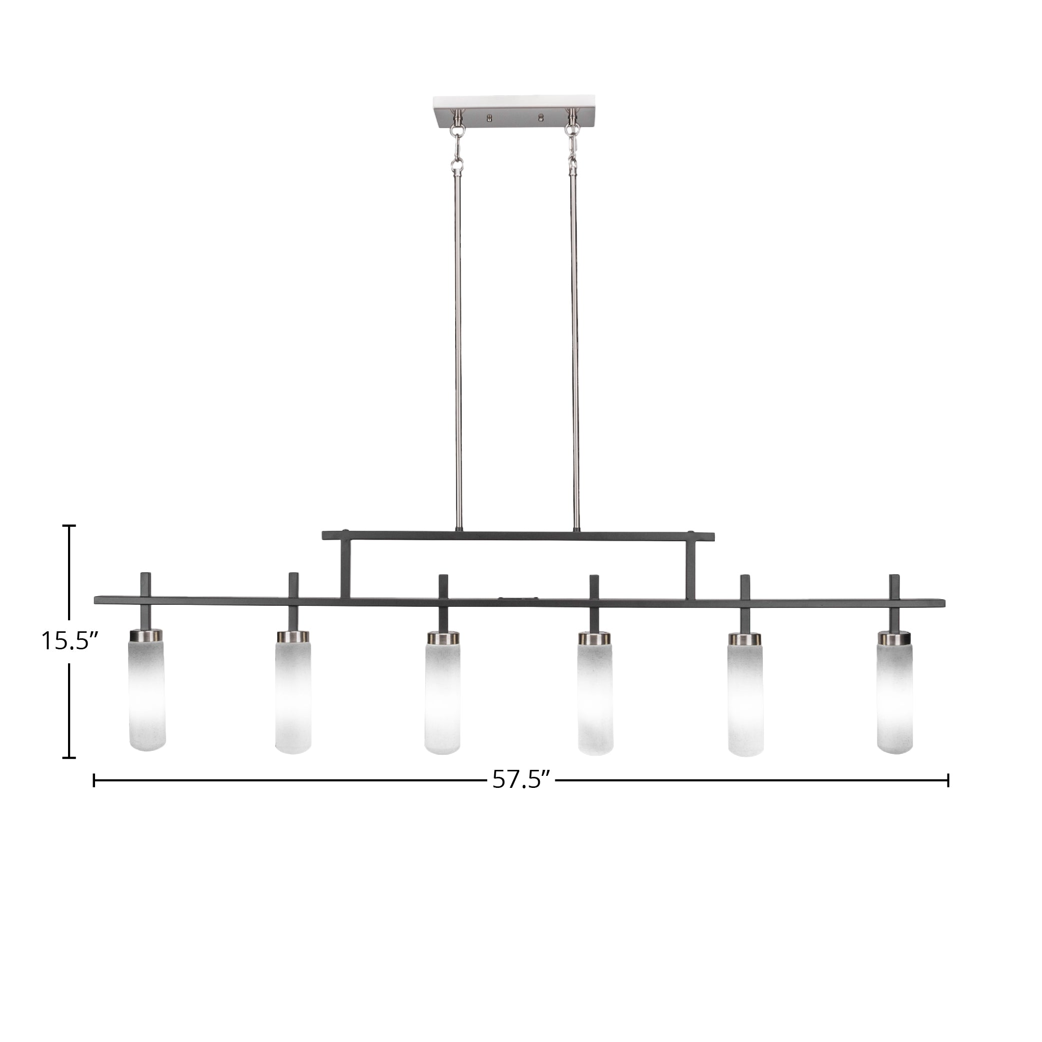 Salinda Six Light Bar in Matte Black & Brushed Nickel with 2.5" White Muslin Shade
