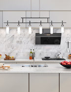 Salinda Six Light Bar in Matte Black & Brushed Nickel with 2.5" White Muslin Shade