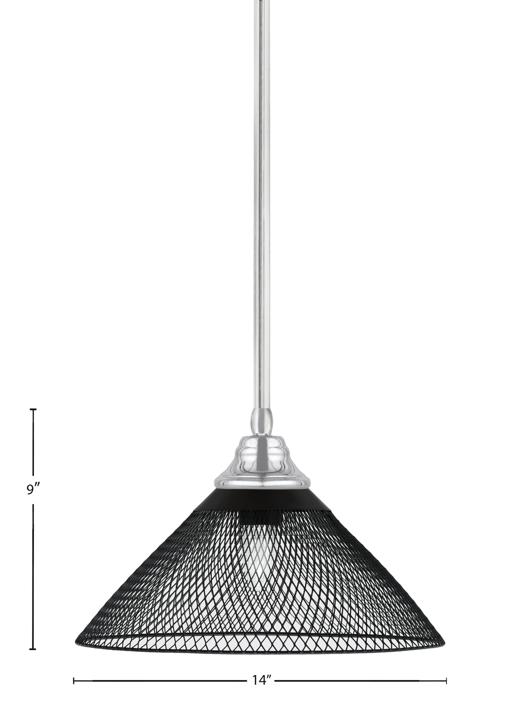 Any One Light Pendant in Chrome with Matte Black Cone Mesh Metal Shade Shade