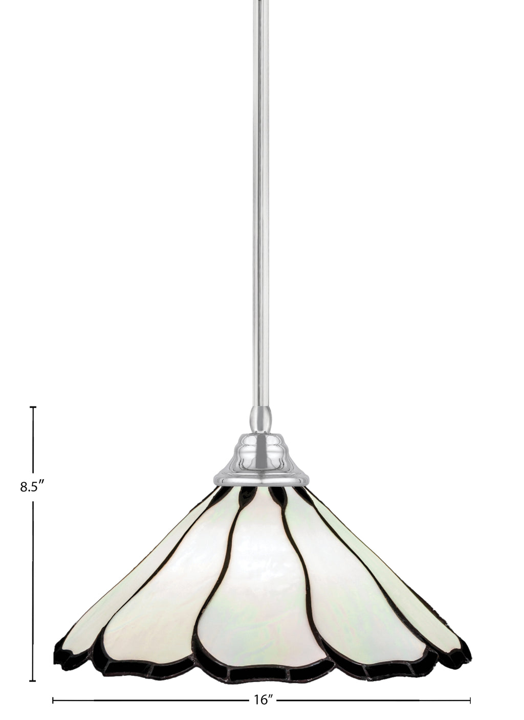 Any One Light Pendant in Chrome with 16" Pearl & Black Flair Art Glass Shade