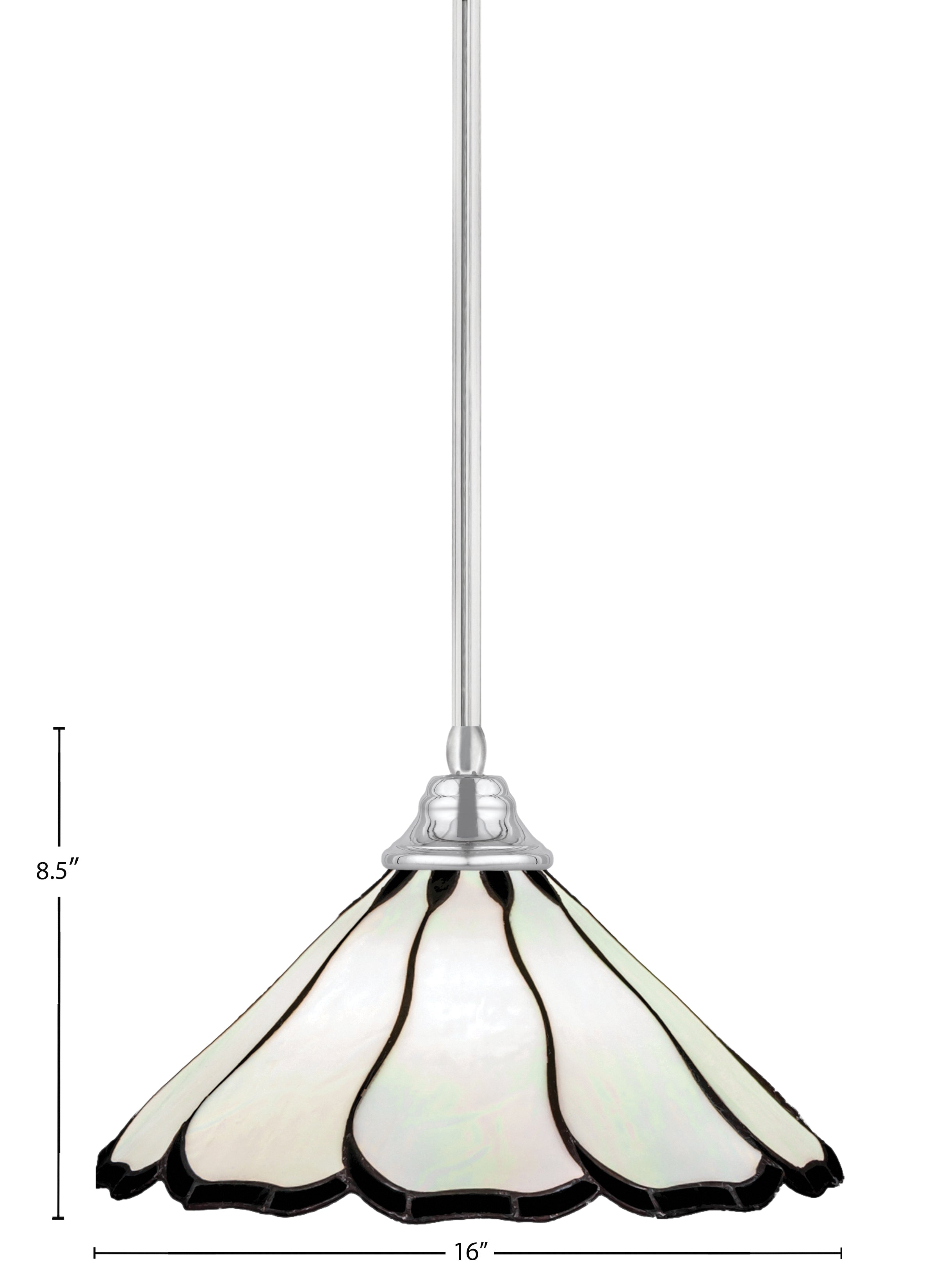 Any One Light Pendant in Chrome with 16" Pearl & Black Flair Art Glass Shade