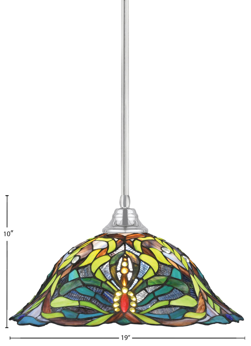 Any One Light Pendant in Chrome with 19" Kaleidoscope Art Glass Shade