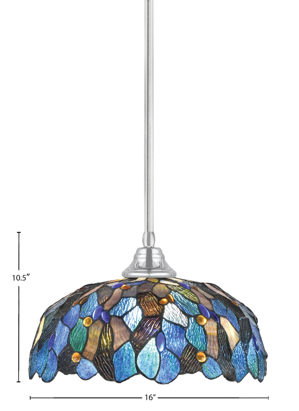Any One Light Pendant in Chrome with 16" Blue Mosaic Art Glass Shade