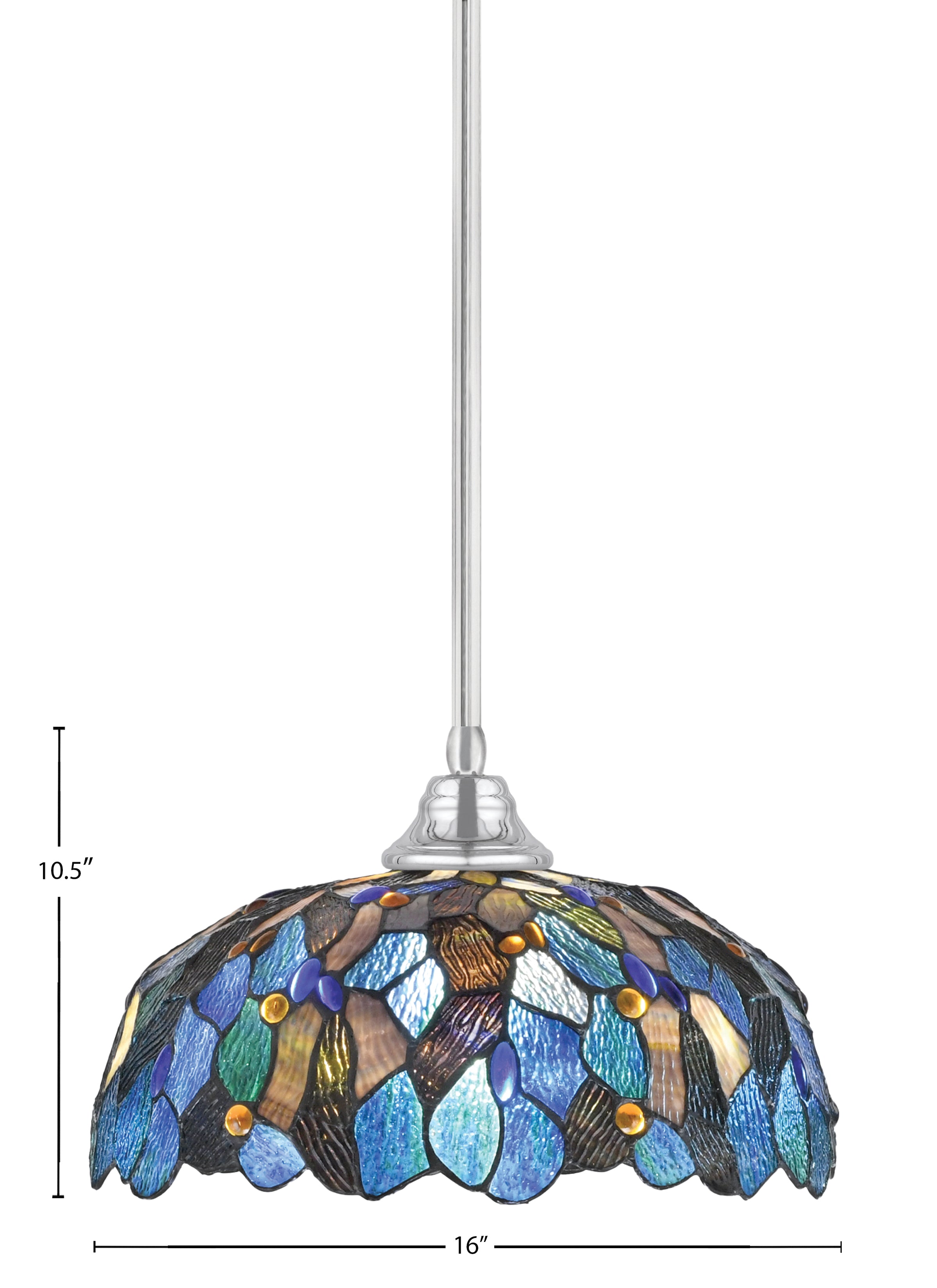 Any One Light Pendant in Chrome with 16" Blue Mosaic Art Glass Shade