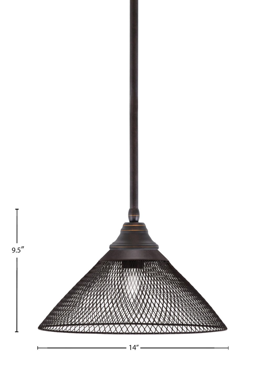 Any One Light Pendant in Dark Granite with Matte Black Cone Mesh Metal Shade Shade