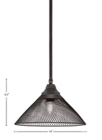 Any One Light Pendant in Dark Granite with Matte Black Cone Mesh Metal Shade Shade