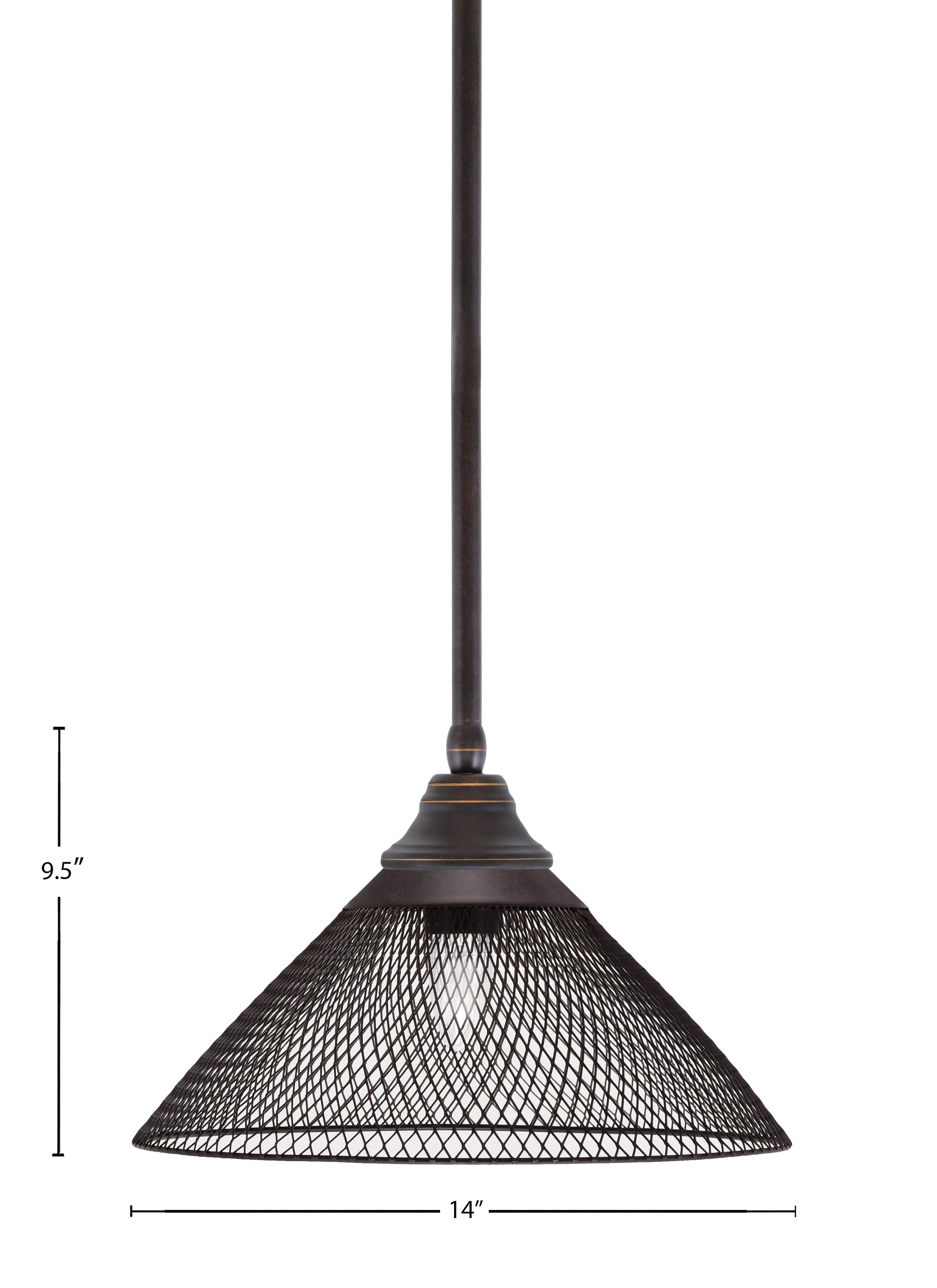 Any One Light Pendant in Dark Granite with Matte Black Cone Mesh Metal Shade Shade