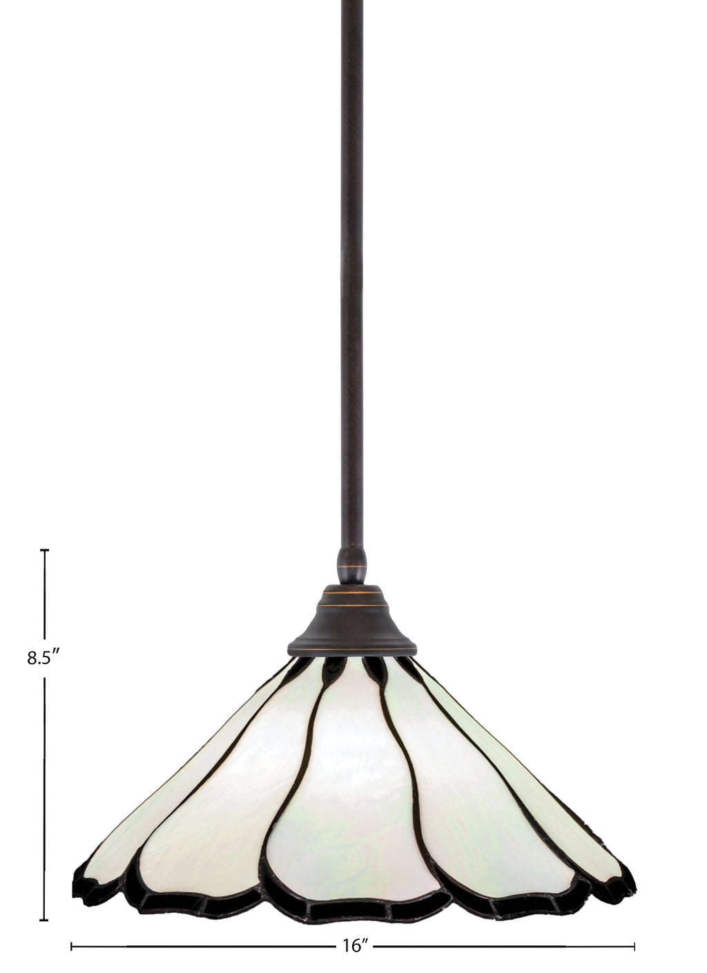 Any One Light Pendant in Dark Granite with 16" Pearl & Black Flair Art Glass Shade
