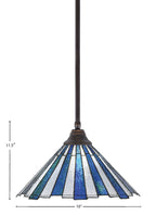 Any One Light Pendant in Dark Granite with 16" Sea Ice Art Glass Shade