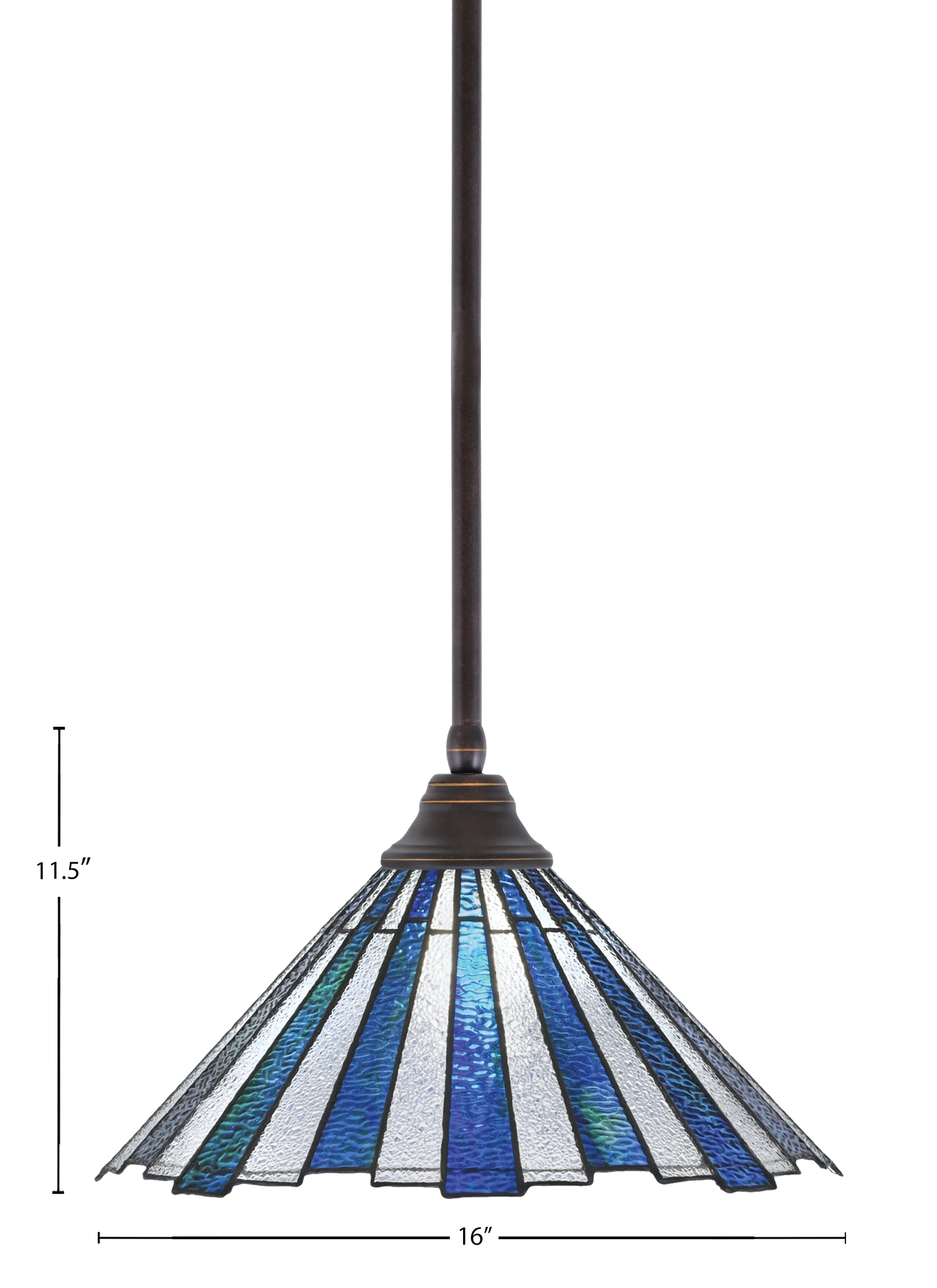 Any One Light Pendant in Dark Granite with 16" Sea Ice Art Glass Shade