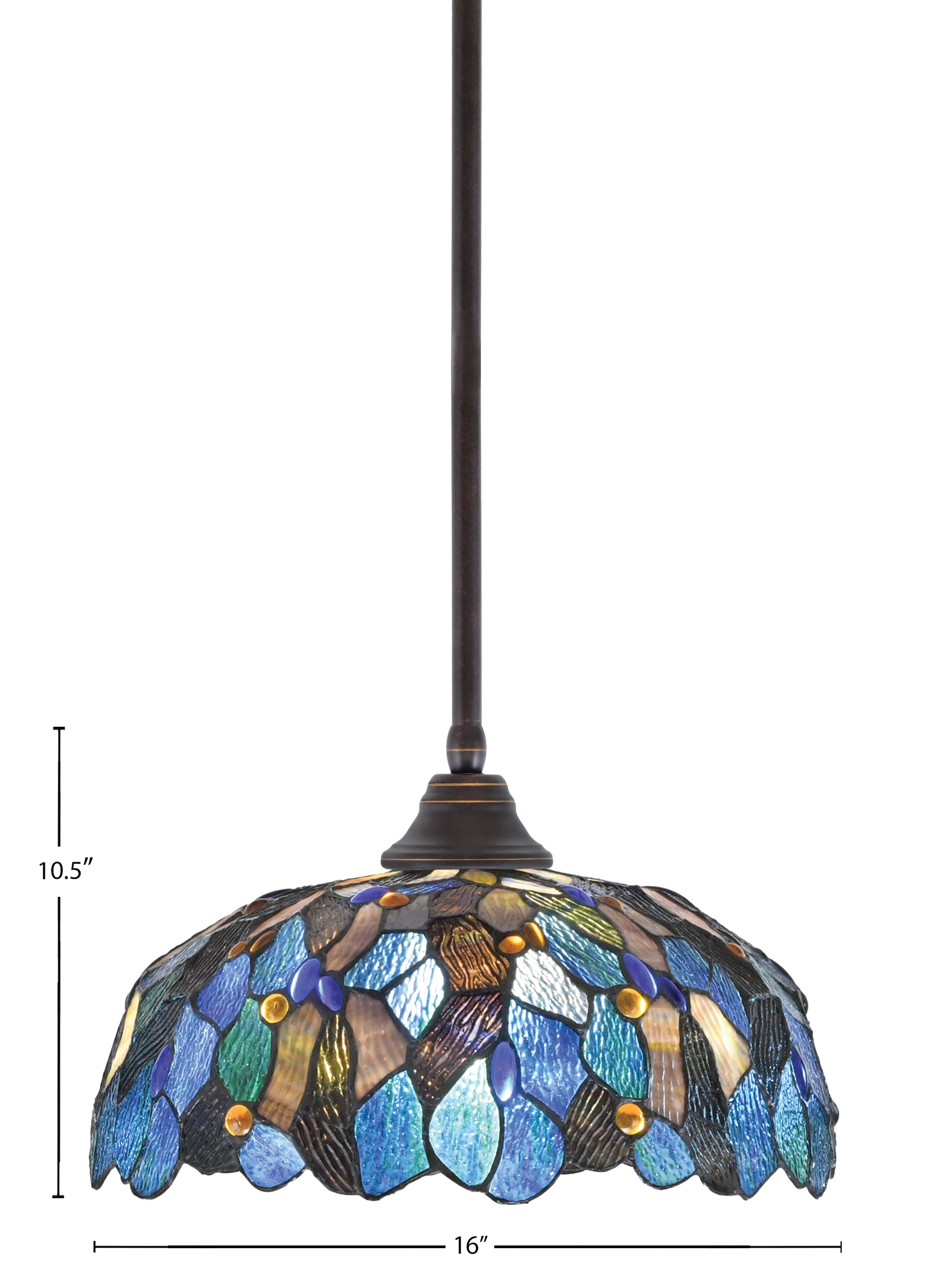 Any One Light Pendant in Dark Granite with 16" Blue Mosaic Art Glass Shade