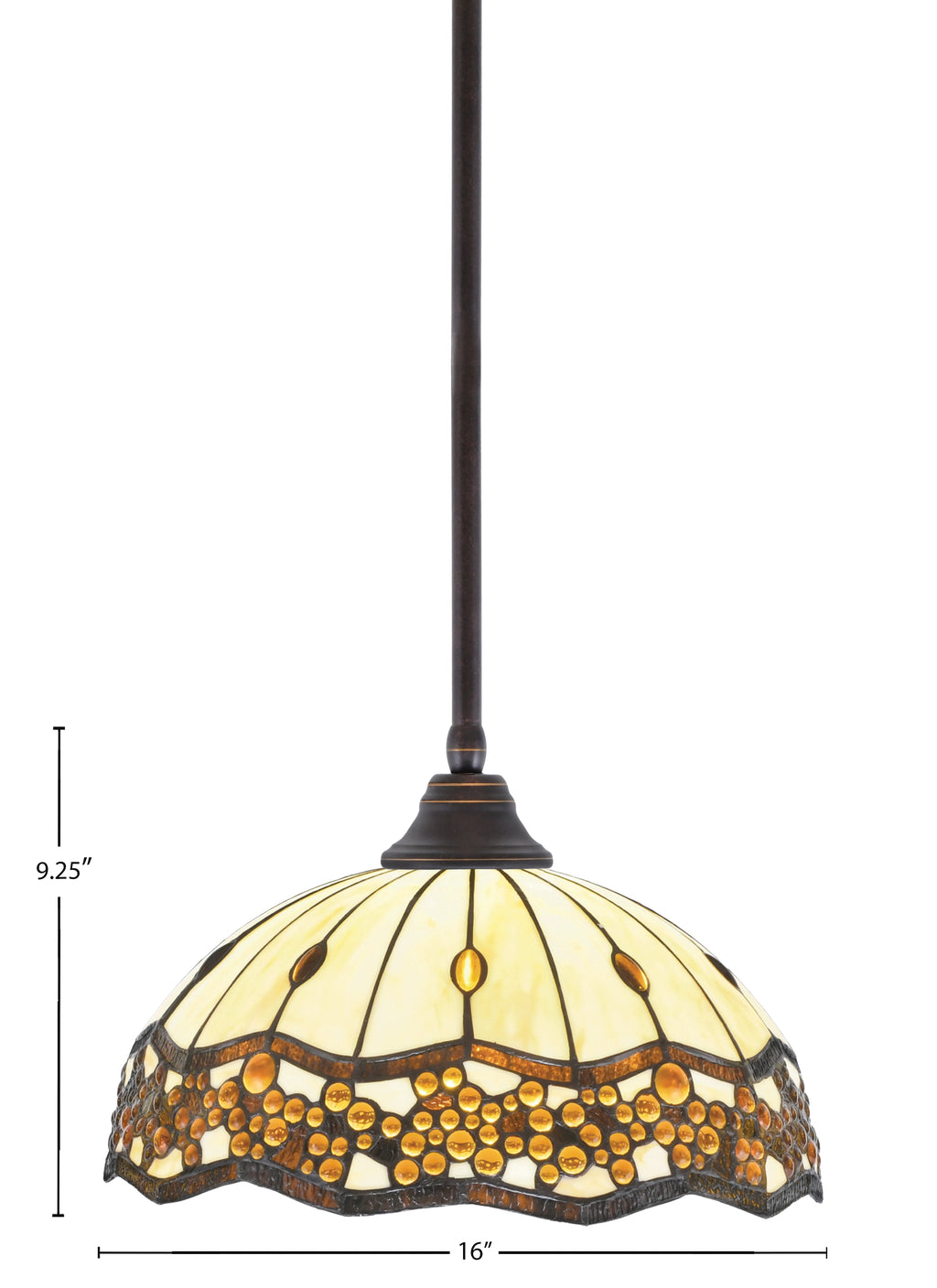 Any One Light Pendant in Dark Granite with 16" Roman Jewel Art Glass Shade