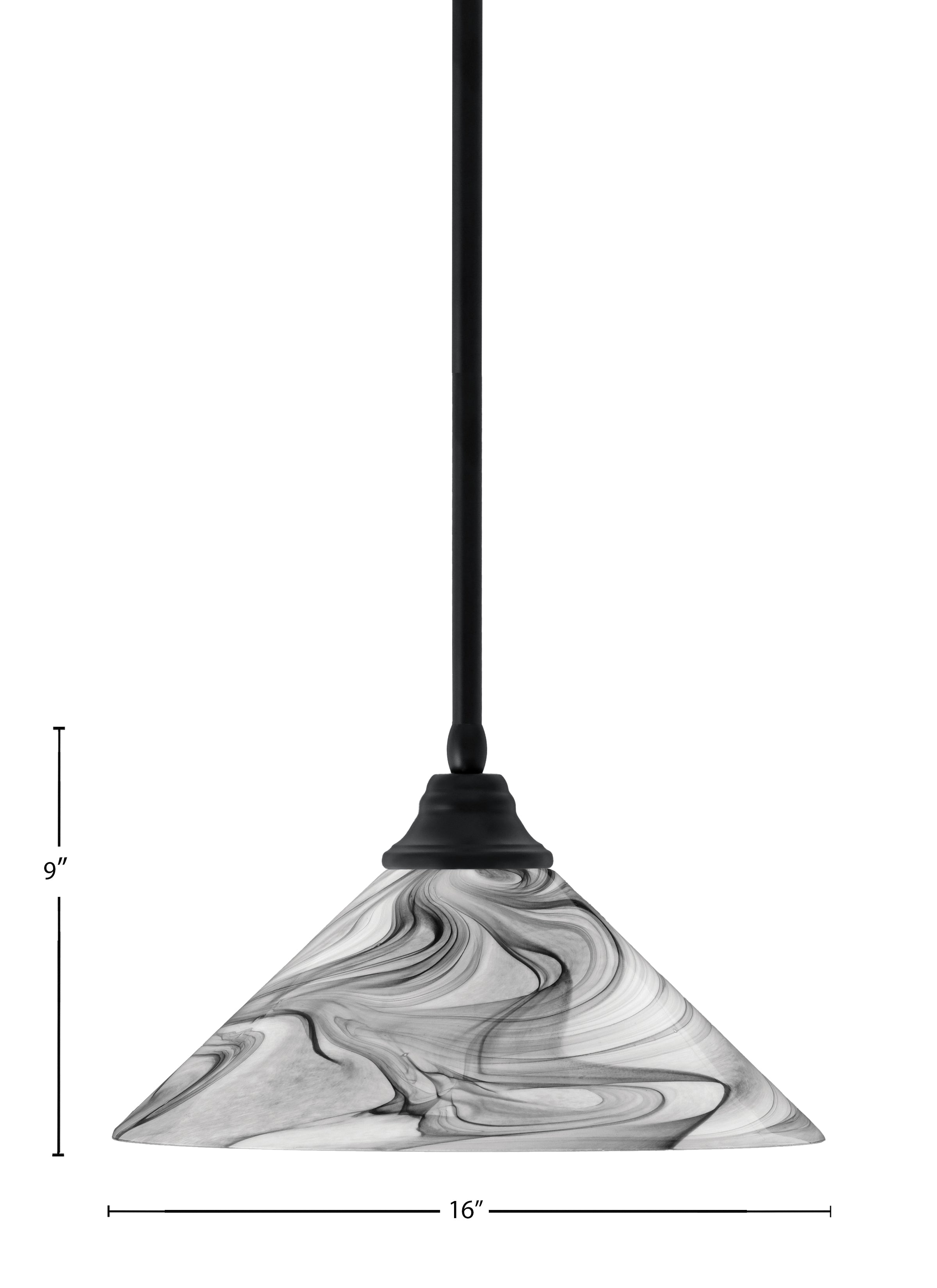 Any One Light Pendant in Matte Black with Onyx Swirl Shade