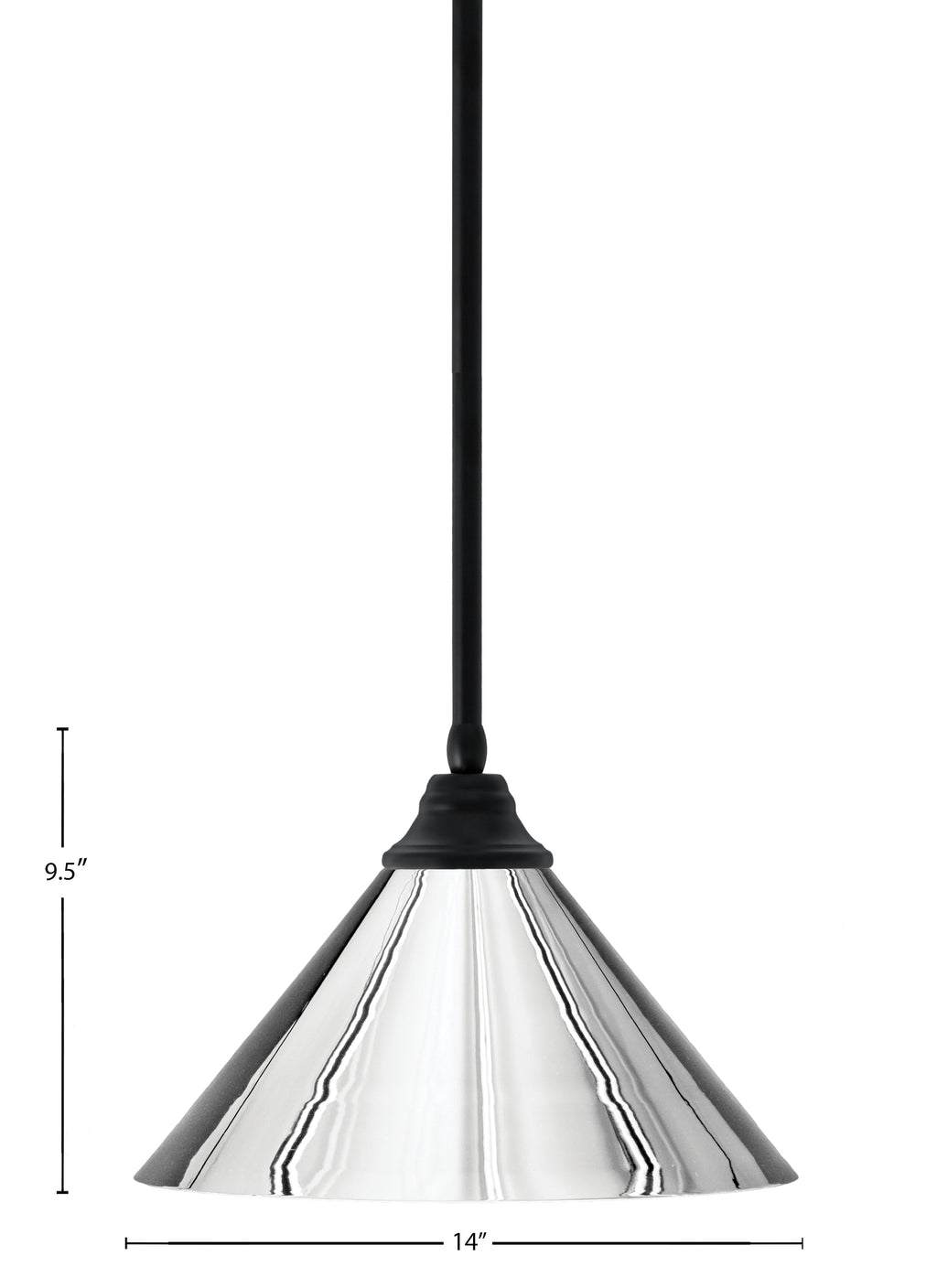 Any One Light Pendant in Matte Black with Chrome Cone Metal Shade Shade