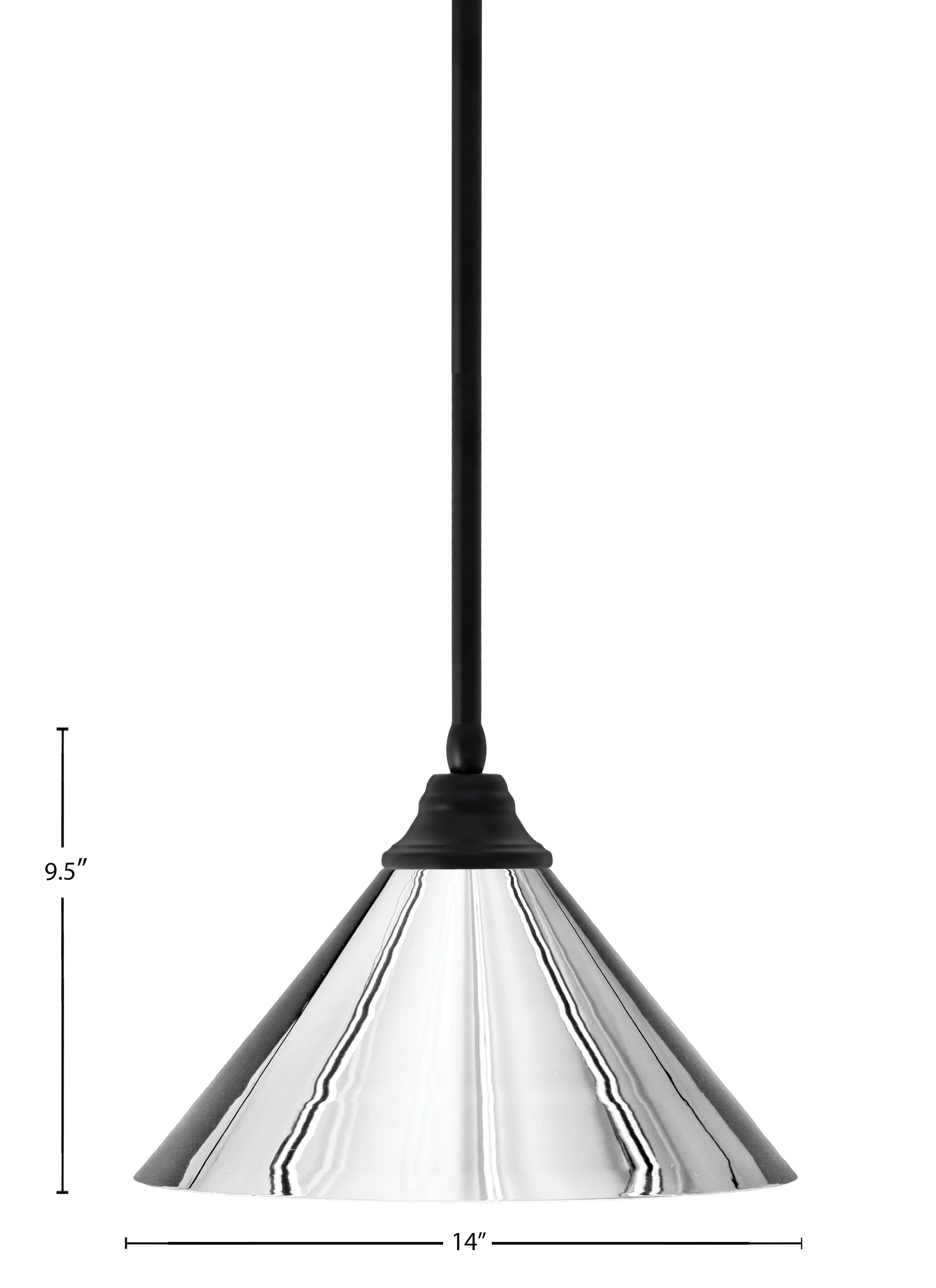 Any One Light Pendant in Matte Black with Chrome Cone Metal Shade Shade