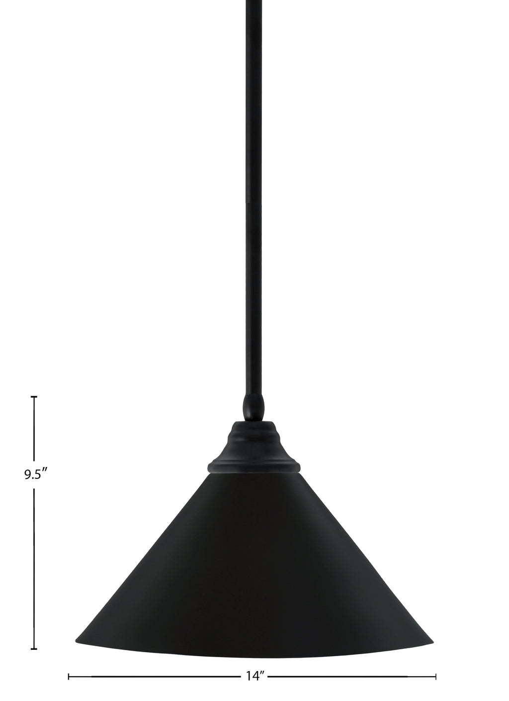 Any One Light Pendant in Matte Black with Matte Black Cone Metal Shade Shade