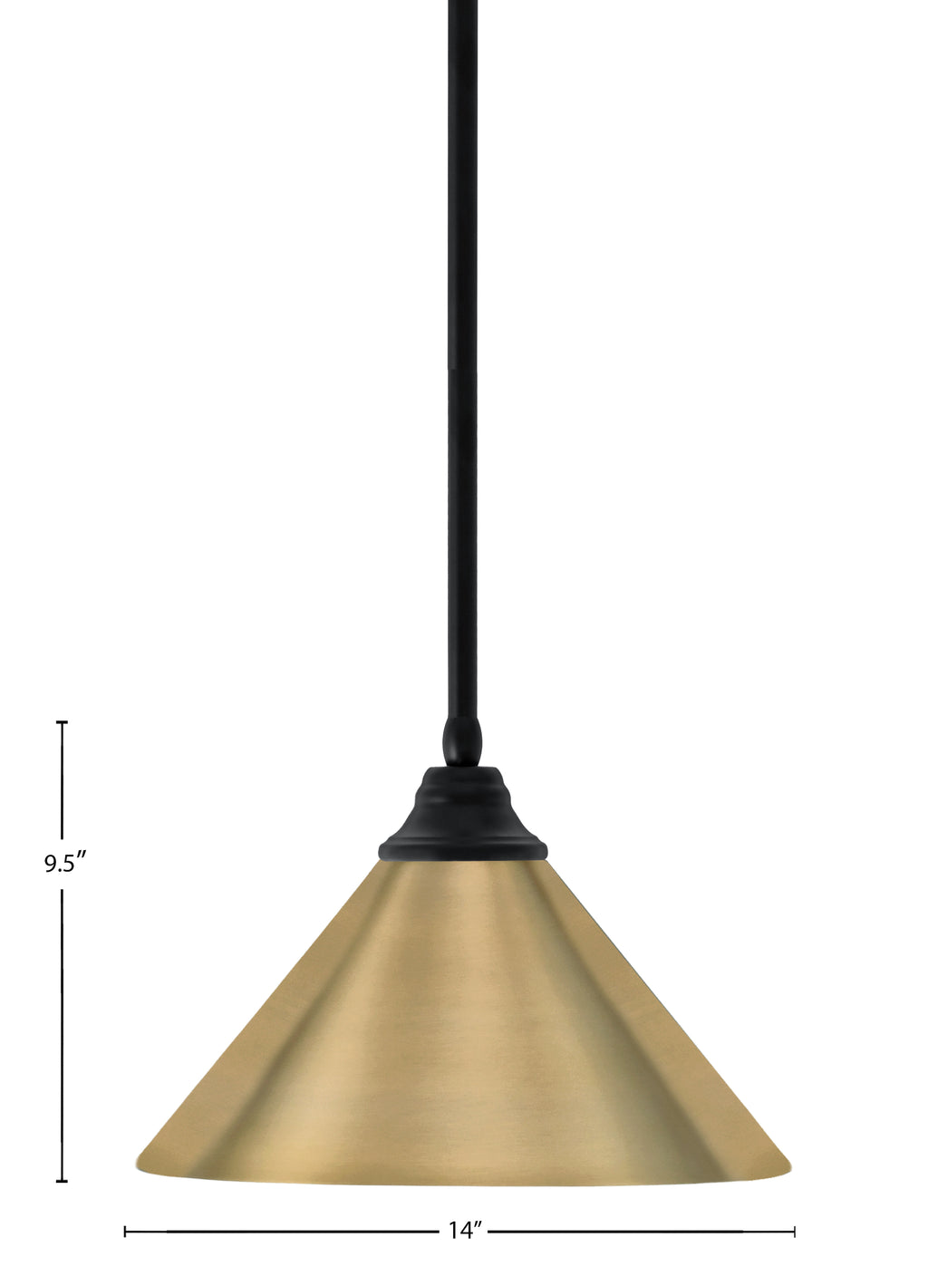 Any One Light Pendant in Matte Black with New Age Brass Cone Metal Shade Shade