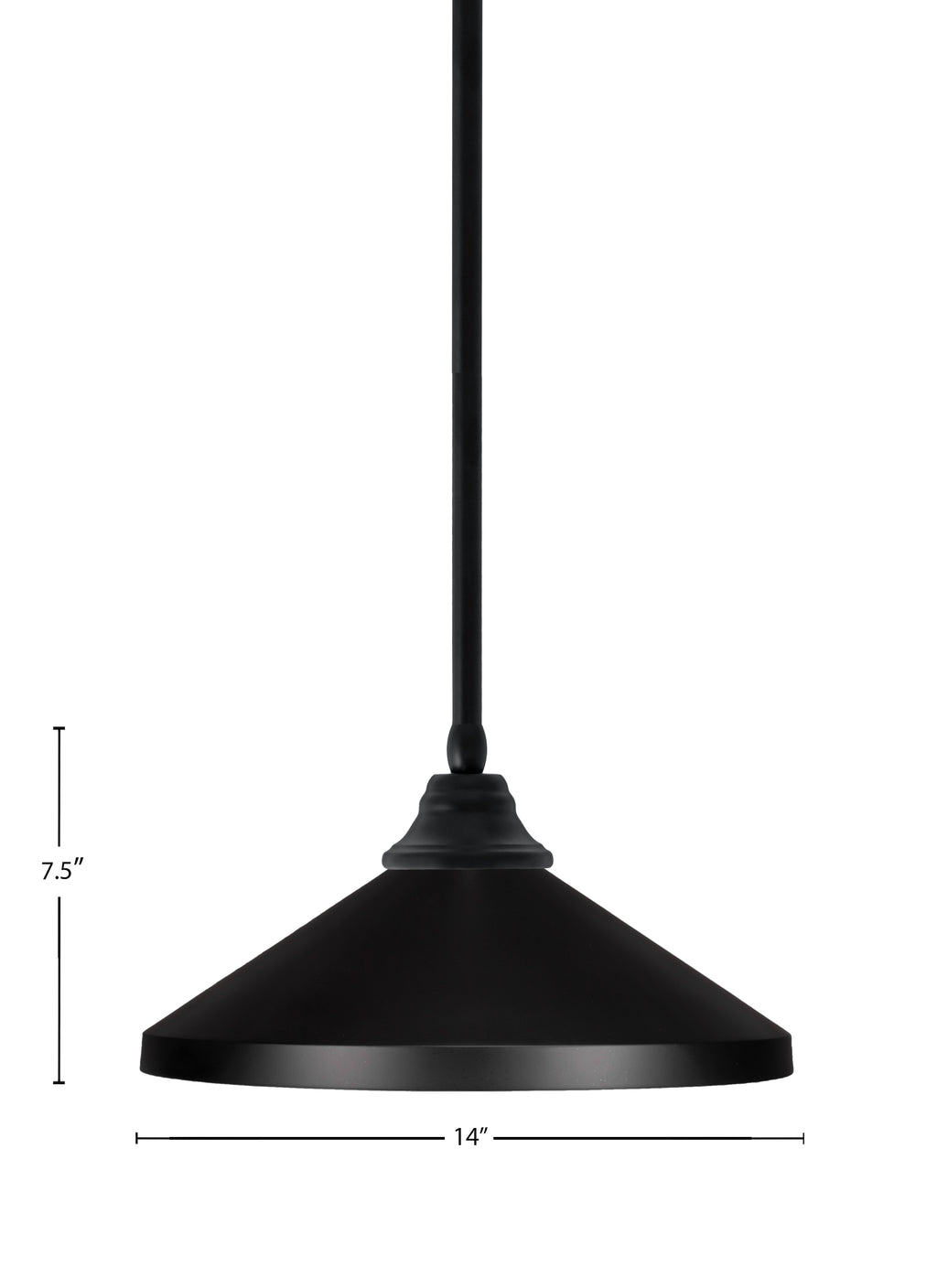Any One Light Pendant in Matte Black with Matte Black Cone Metal Shade Shade