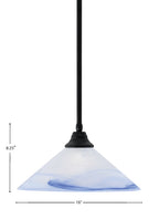 Any One Light Pendant in Matte Black with Blue Swirl Shade