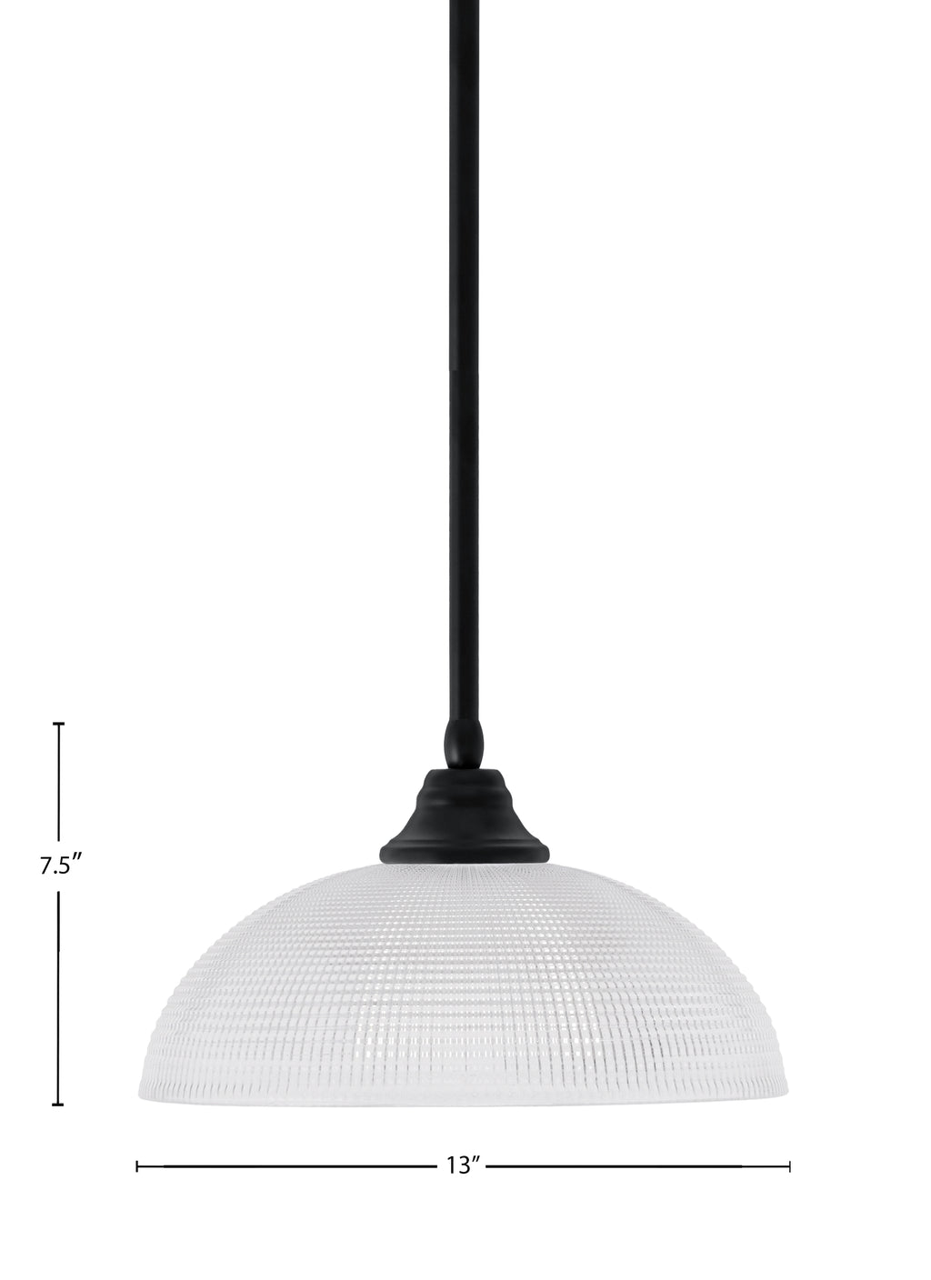 Any One Light Pendant in Matte Black with Clear Ribbed Shade