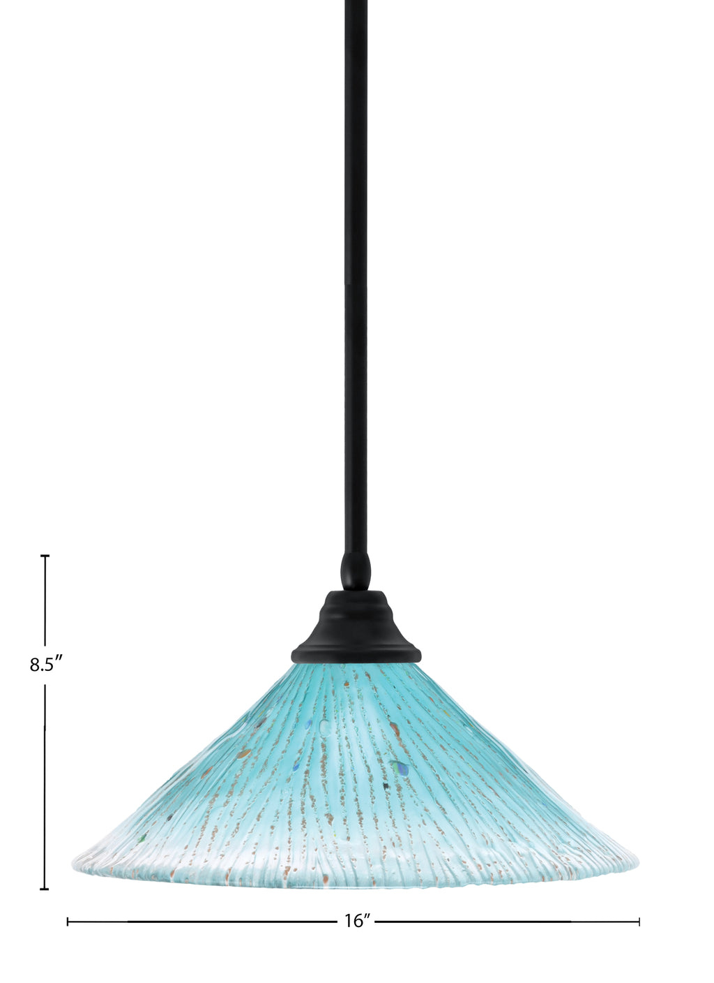 Any One Light Pendant in Matte Black with 16" Teal Crystal Shade