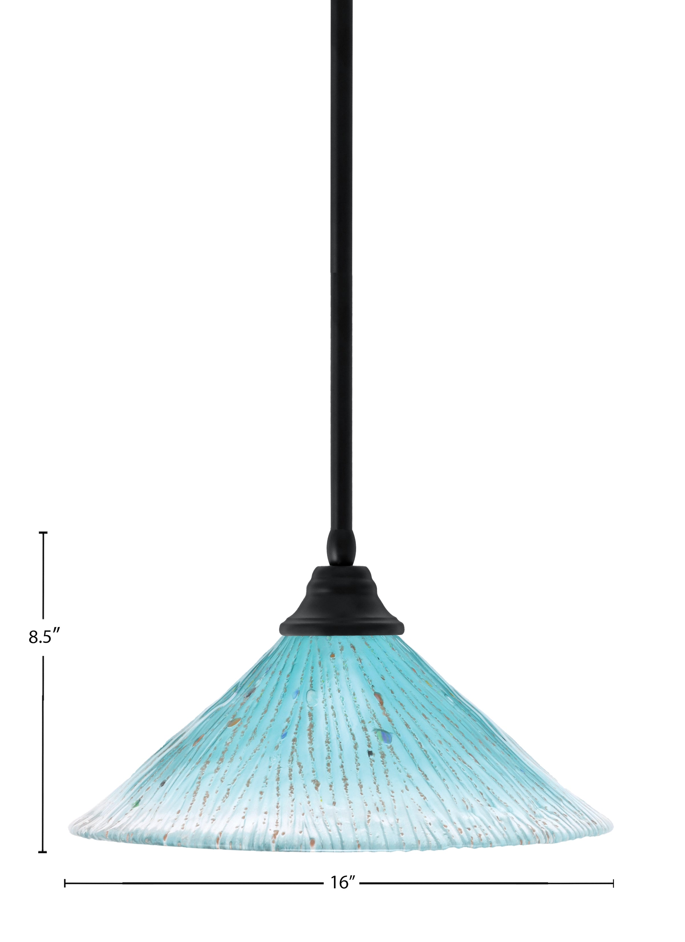 Any One Light Pendant in Matte Black with 16" Teal Crystal Shade