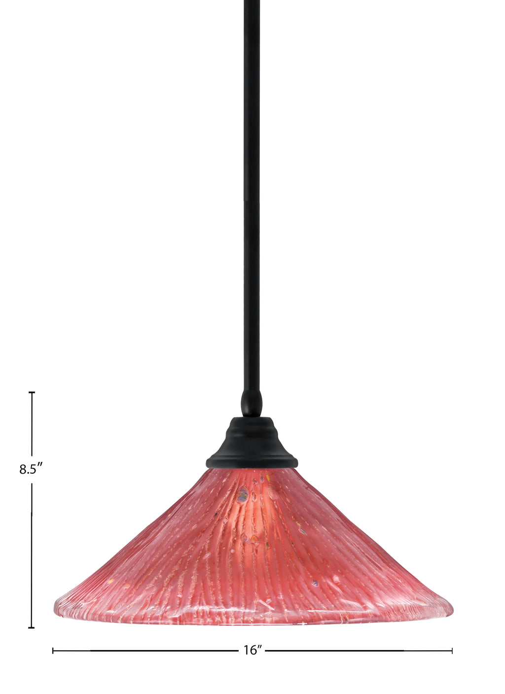 Any One Light Pendant in Matte Black with 16" Raspberry Crystal Shade