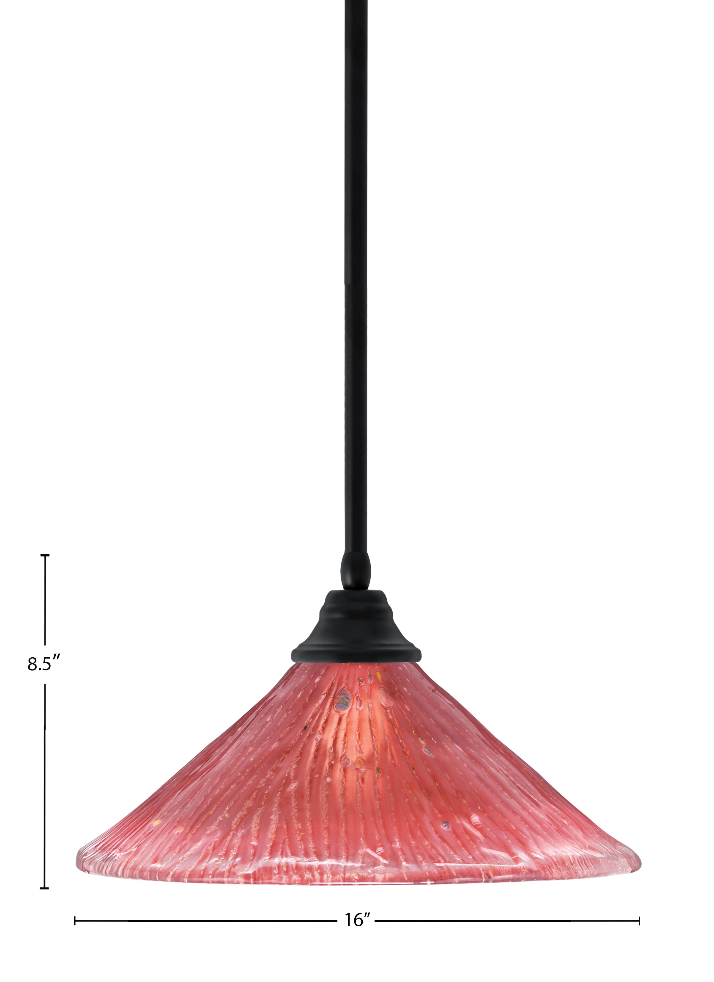 Any One Light Pendant in Matte Black with 16" Raspberry Crystal Shade
