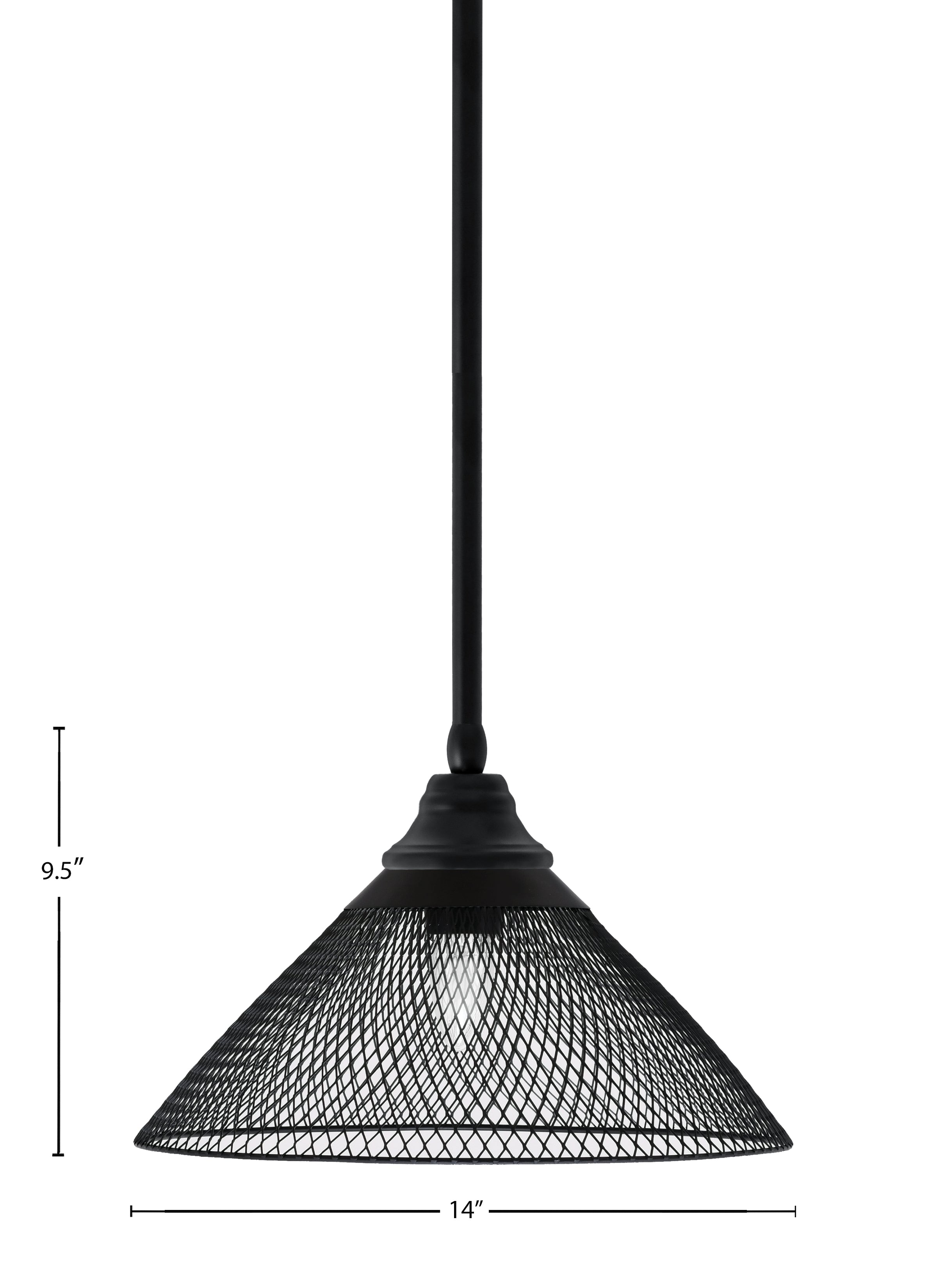 Any One Light Pendant in Matte Black with Matte Black Cone Mesh Metal Shade Shade