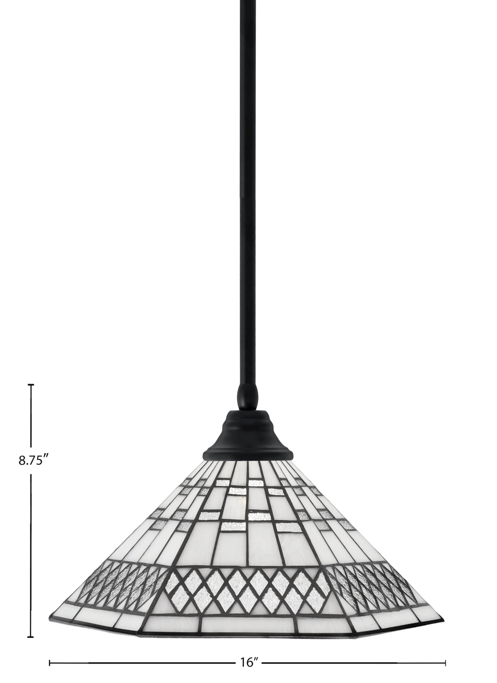 Any One Light Pendant in Matte Black with 16" Pewter Art Glass Shade