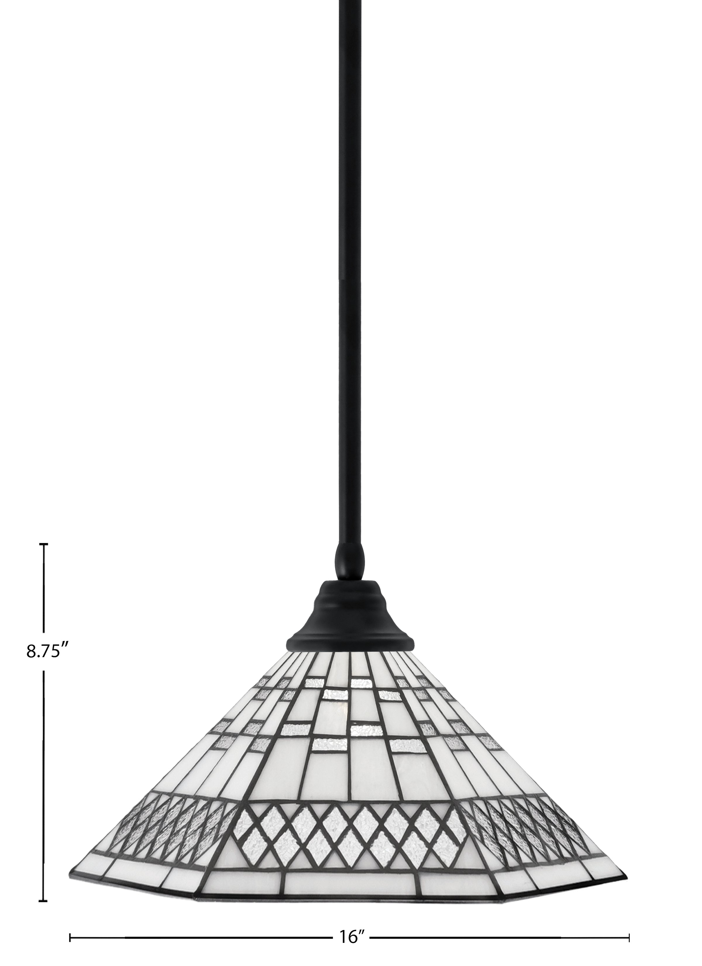 Any One Light Pendant in Matte Black with 16" Pewter Art Glass Shade