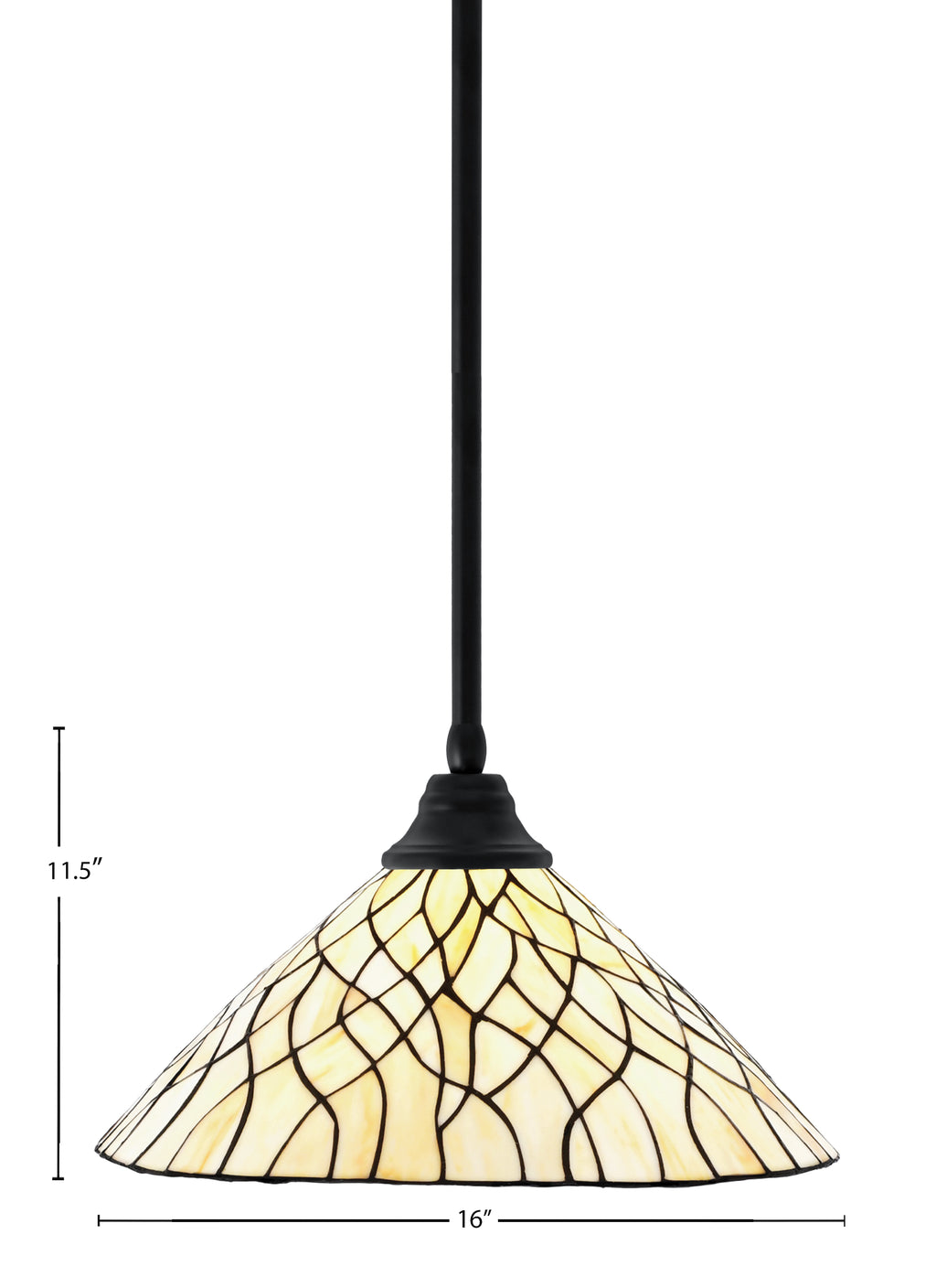 Any One Light Pendant in Matte Black with 16" Sandhill Art Glass Shade