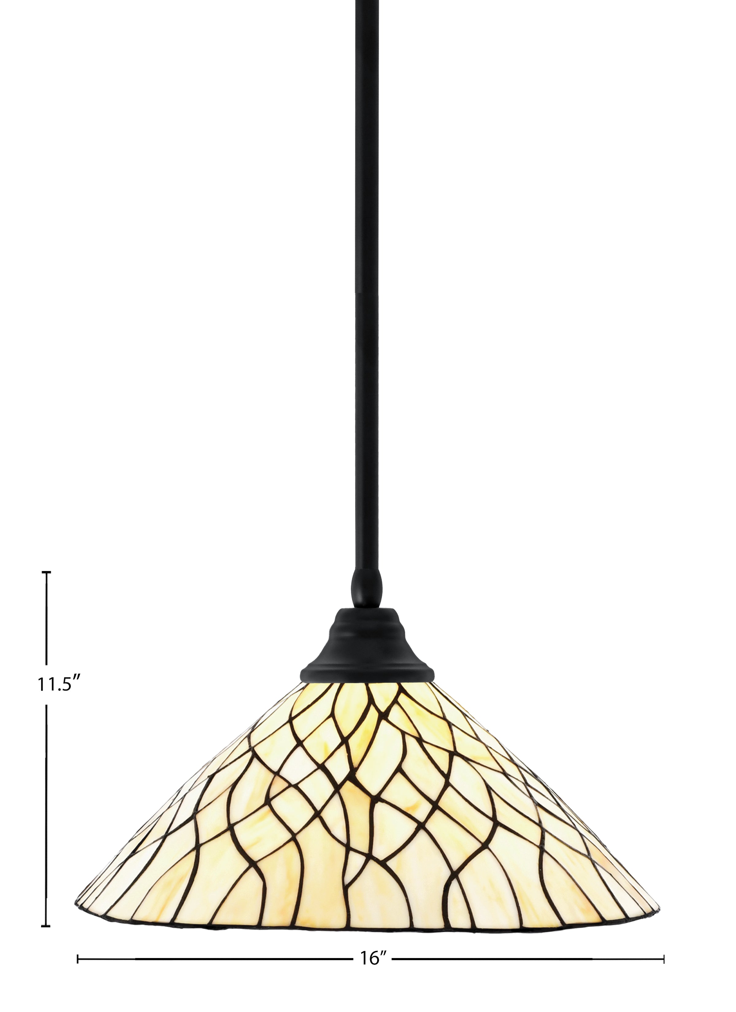 Any One Light Pendant in Matte Black with 16" Sandhill Art Glass Shade