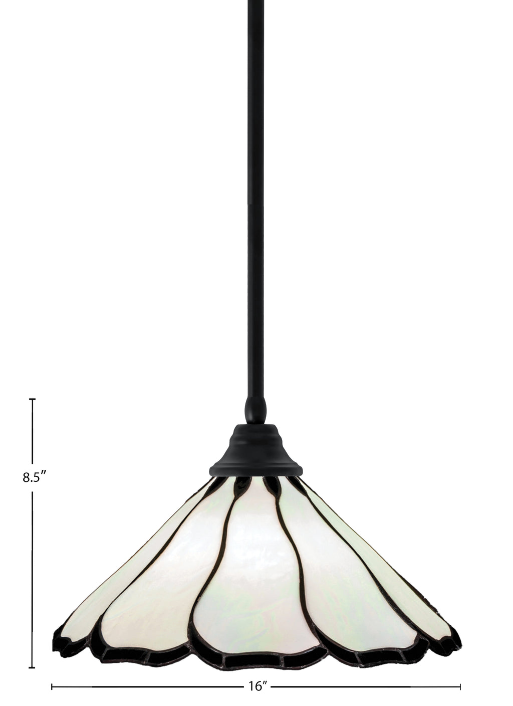 Any One Light Pendant in Matte Black with 16" Pearl & Black Flair Art Glass Shade