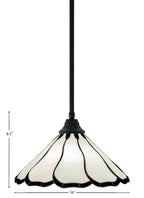 Any One Light Pendant in Matte Black with 16" Pearl & Black Flair Art Glass Shade