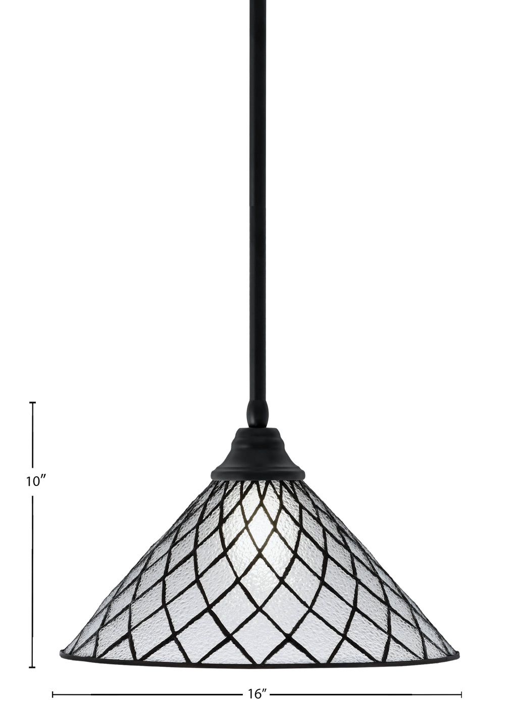 Any One Light Pendant in Matte Black with 16" Diamond Ice Art Glass Shade