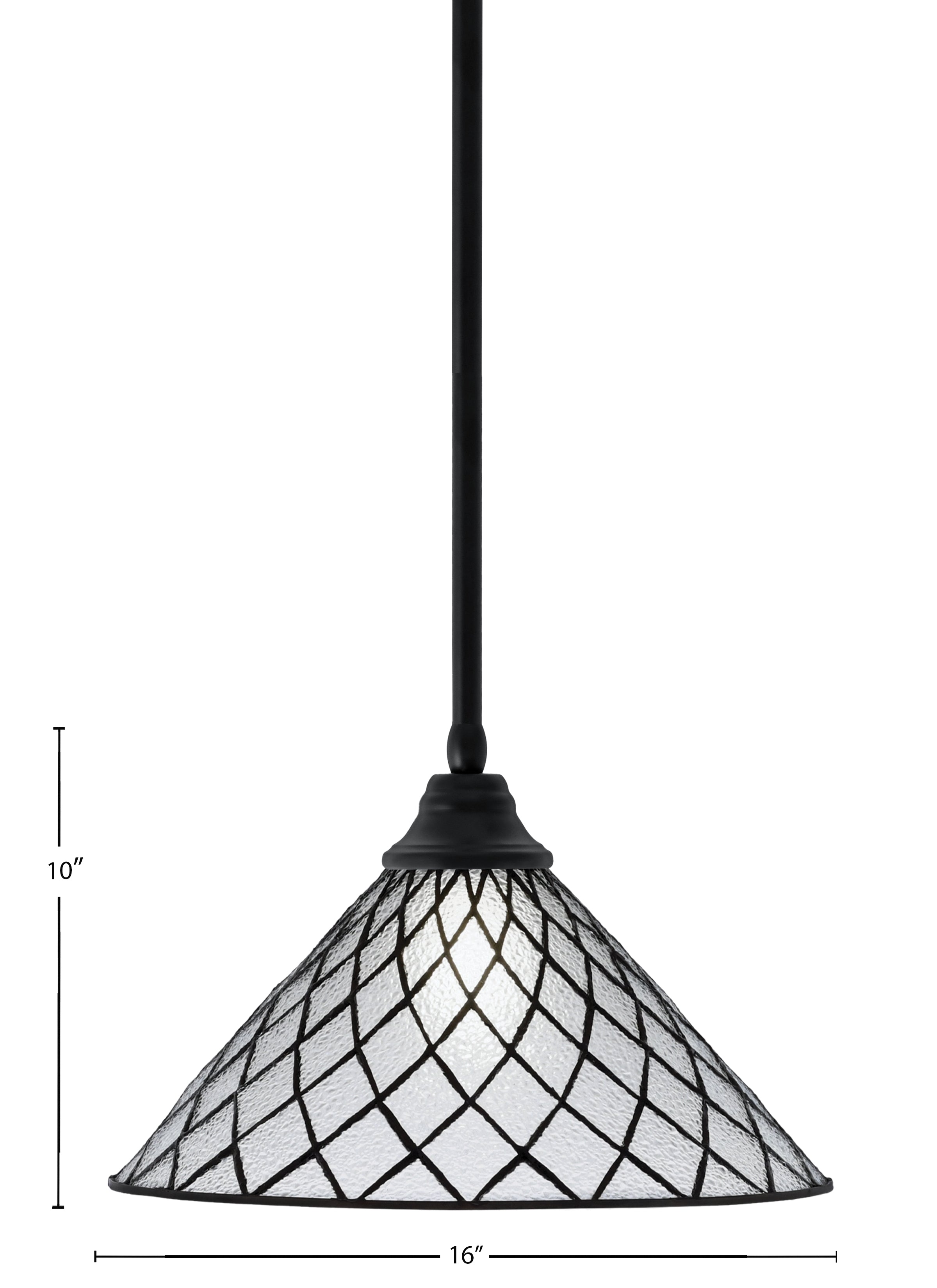 Any One Light Pendant in Matte Black with 16" Diamond Ice Art Glass Shade