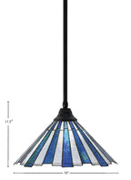 Any One Light Pendant in Matte Black with 16" Sea Ice Art Glass Shade