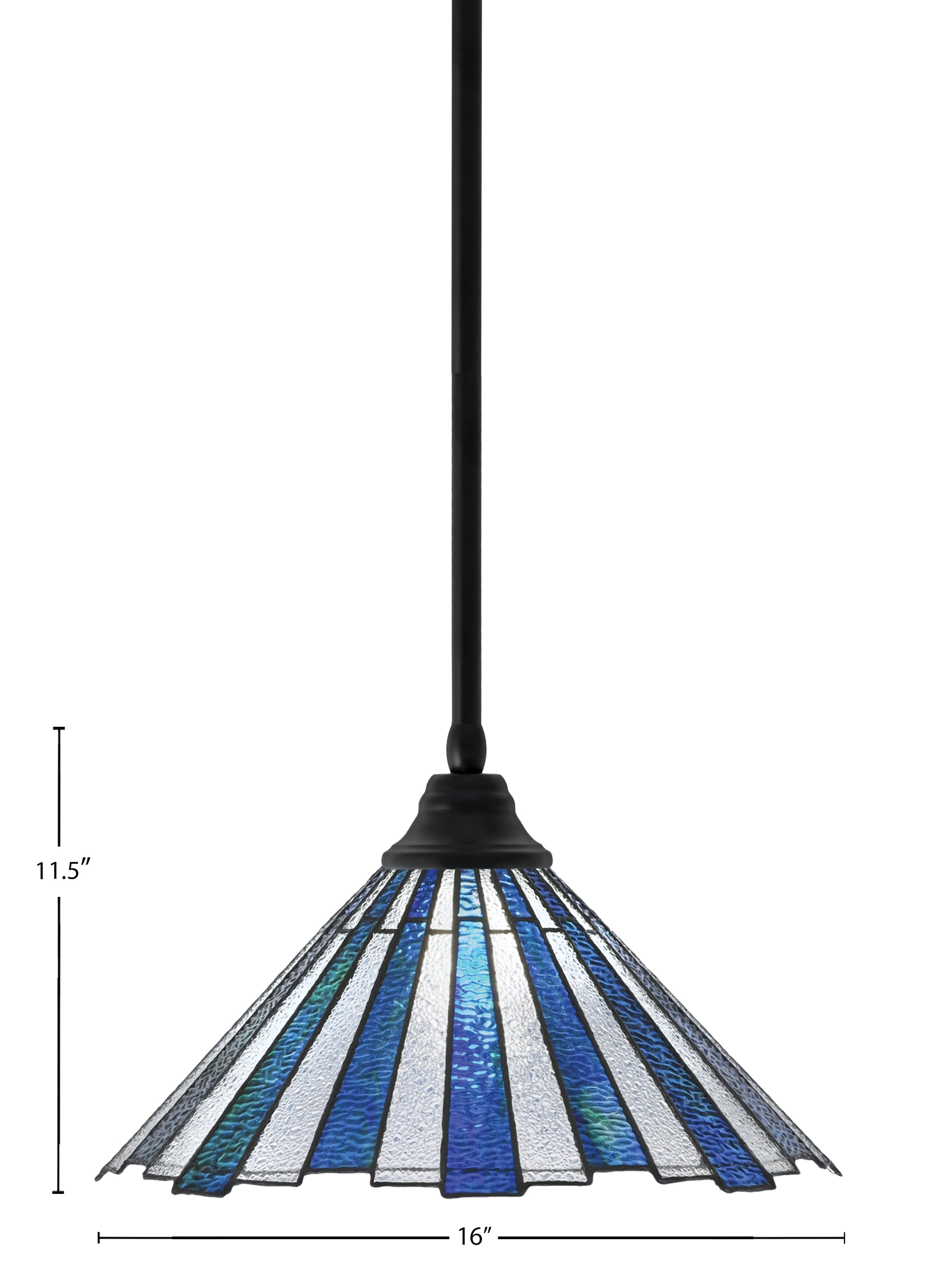 Any One Light Pendant in Matte Black with 16" Sea Ice Art Glass Shade