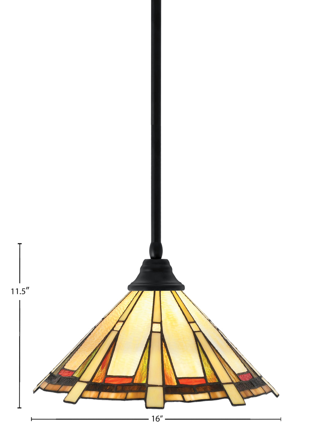 Any One Light Pendant in Matte Black with 16" Zion Art Glass Shade