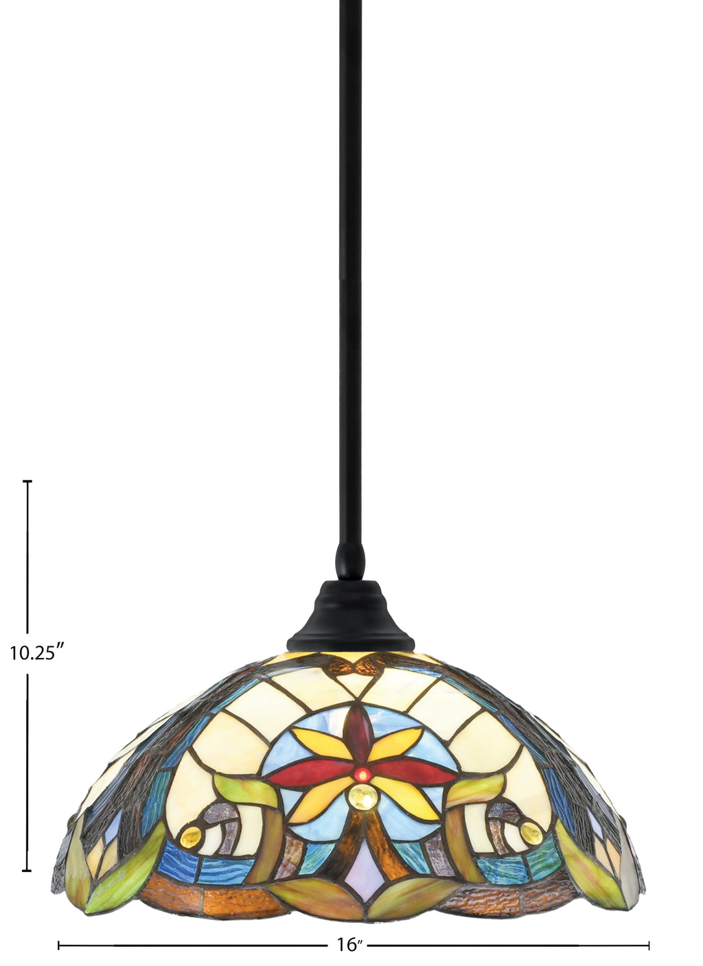 Any One Light Pendant in Matte Black with Earth Star Art Glass Shade