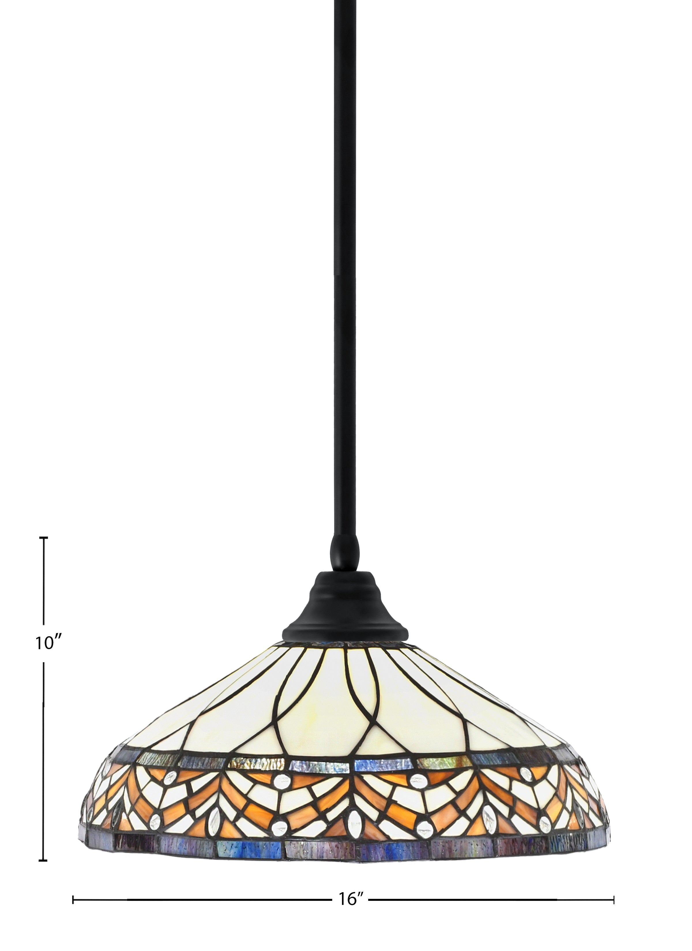Any One Light Pendant in Matte Black with 16" Royal Merlot Art Glass Shade