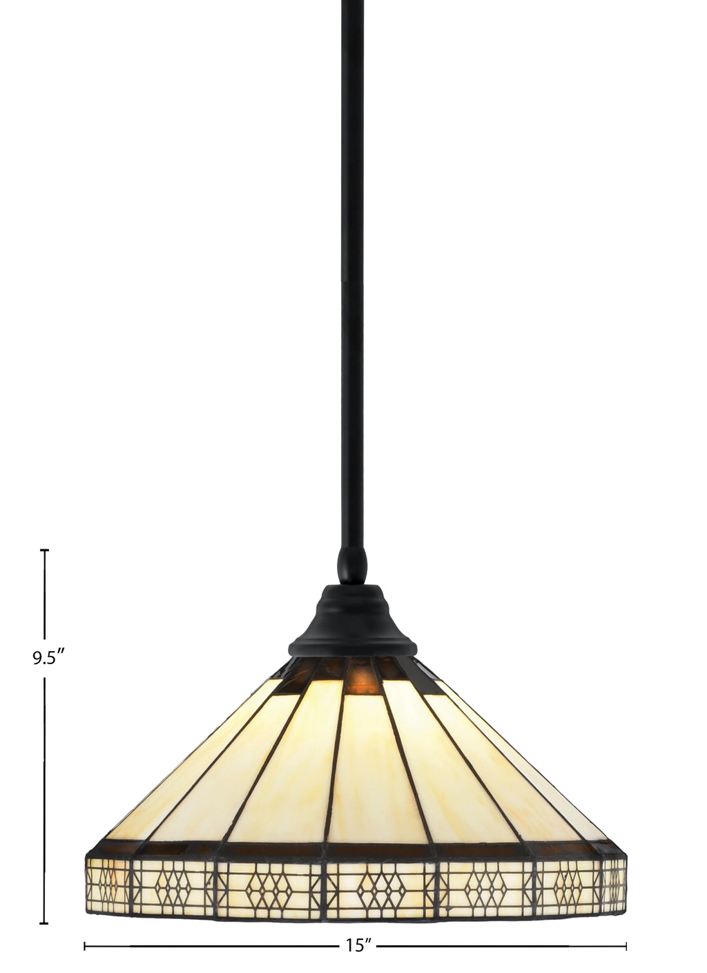 Any One Light Pendant in Matte Black with 15" Honey & Brown Mission Art Glass Shade