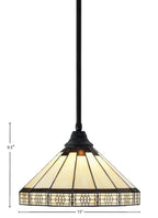 Any One Light Pendant in Matte Black with 15" Honey & Brown Mission Art Glass Shade