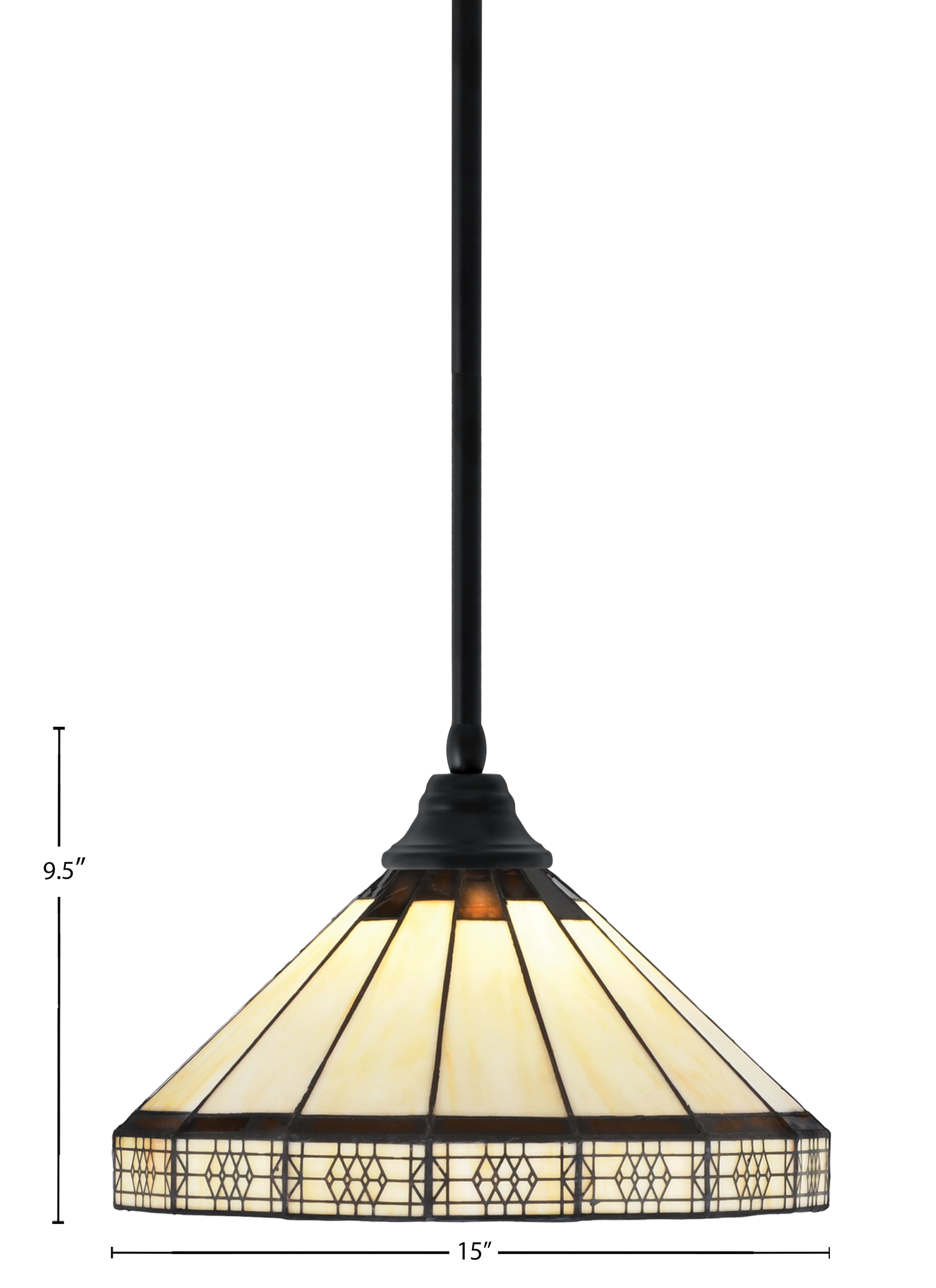 Any One Light Pendant in Matte Black with 15" Honey & Brown Mission Art Glass Shade