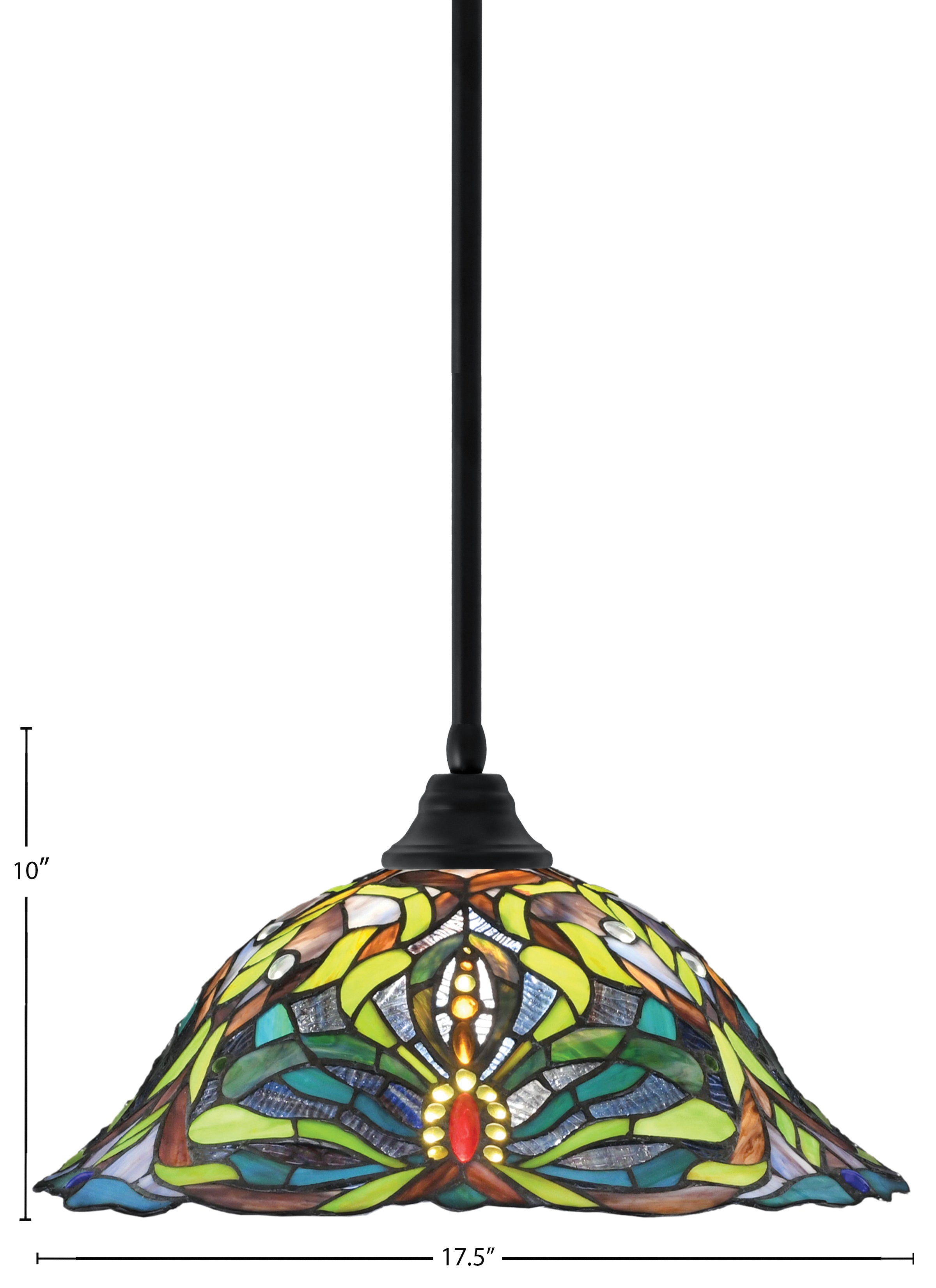 Any One Light Pendant in Matte Black with 19" Kaleidoscope Art Glass Shade