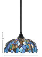 Any One Light Pendant in Matte Black with 16" Blue Mosaic Art Glass Shade